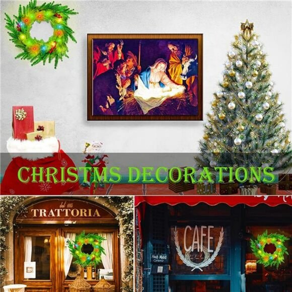 Colorful Christmas Front Door Wreath, 80 LED Lighted Christmas Decorations - Picture 6 of 6